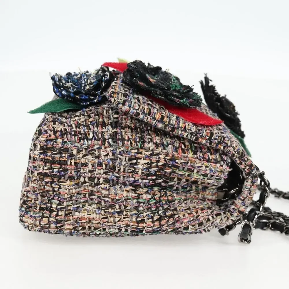 Chanel Matelasse Tweed Camellia Chain Shoulder Bag Multicolor